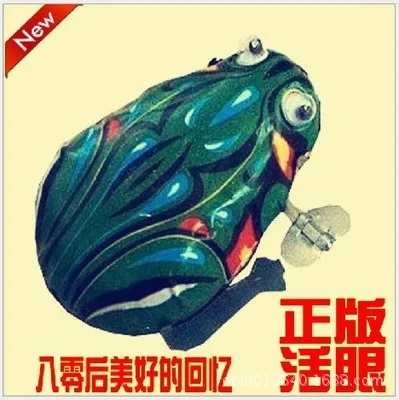 Chinese classic children's toy wind-up tin frog jumping frog toy tin rooster nostalgic tin toy mouse rabbit toy - Color: Tin frog1