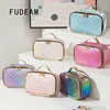 FUDEAM Leather Argyle Portable Women Cosmetic Bag Multifunction Waterproof Travel Storage Organize Handbag Female Makeup Case 1