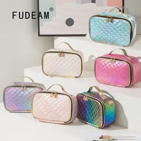 FUDEAM Leather Argyle Portable Women Cosmetic Bag Multifunction Waterproof Travel Storage Organize Handbag Female Makeup Case 1