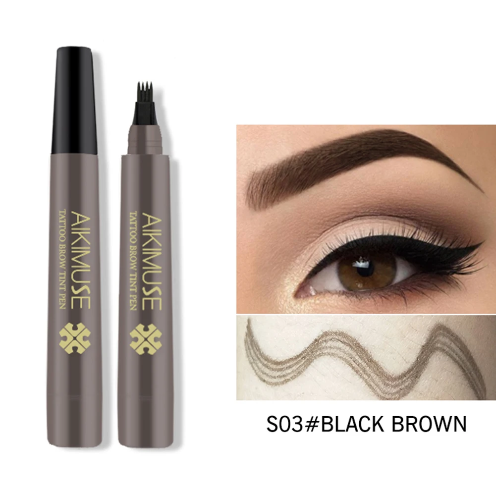 BLACK BROWN KIMUSE гель для бровей, вилка, кончик, жидкий карандаш, 4 головки, для бровей, водостойкая татуировка, ручка, продолжительный эскиз, усилитель краски, оттенок, ручка, новинка - Цвет: BLACK BROWN