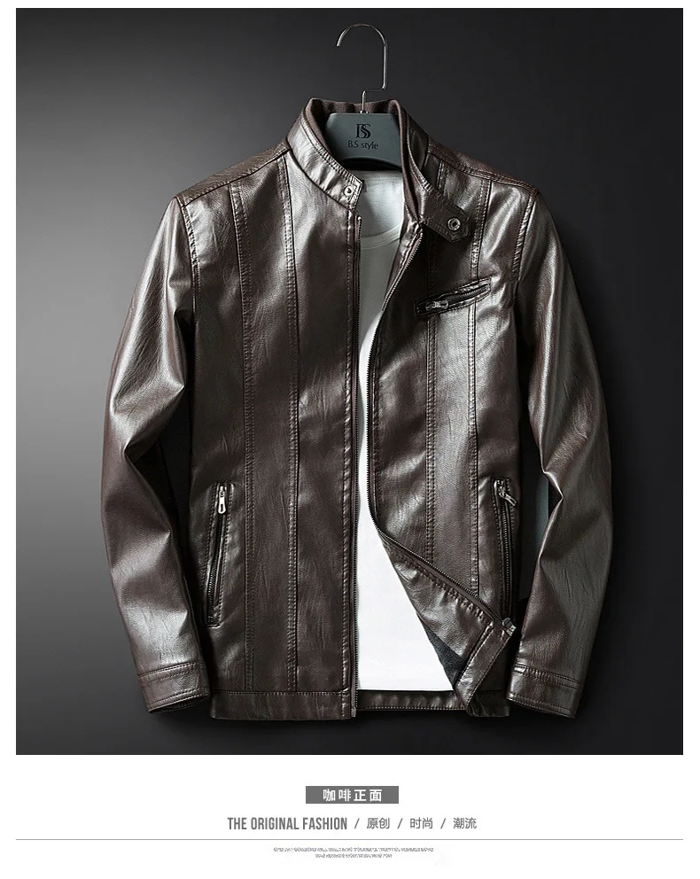 New Style Korean-style Imitation Leather Clothing MEN'S Leather Jacket Autumn Clothing Men Stand Collar Short PU Leather Thin Fa