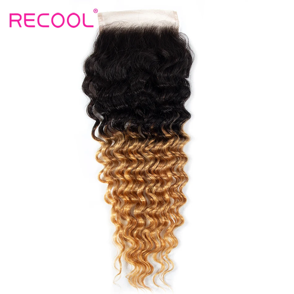 Recool Омбре человеческие волосы пучки с закрытием 4*4 Remy 1B 27 цветов Бразильские
