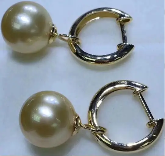 Элегантные 10-11 мм Южное море круглые серьги с золотым жемчугом 18k