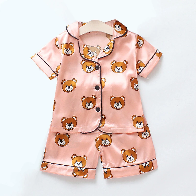Cute Bear Girls Pajamas Sets 2021 New Summer Kids Cartoon Casual Homewear Boys Pajamas Sets Baby Children Clothing 1 2 3 4 Years baby nightgown boy