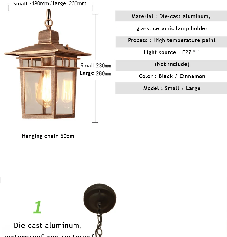 Ретро подвесной светильник Европейский простой водонепроницаемый ржавчины корицы Открытый Сад огни Открытый коридор вход E27 Освещение Лампа