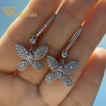 

Wong Rain Luxury 100% 925 Sterling Silver Created Moissanite Gemstone Drop Dangle Butterfly Earrings Fine Jewelry Gift Wholesale