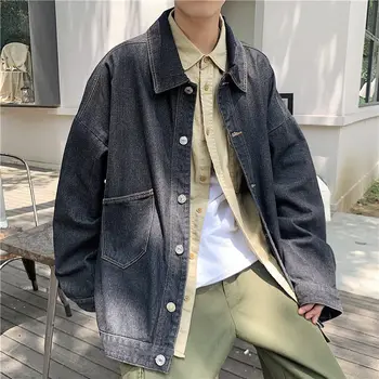 

Men's Denim Jackets 2020 Korean Vintage Men Black Jeans Coats Streetwear Man Casual Oversized Jacket