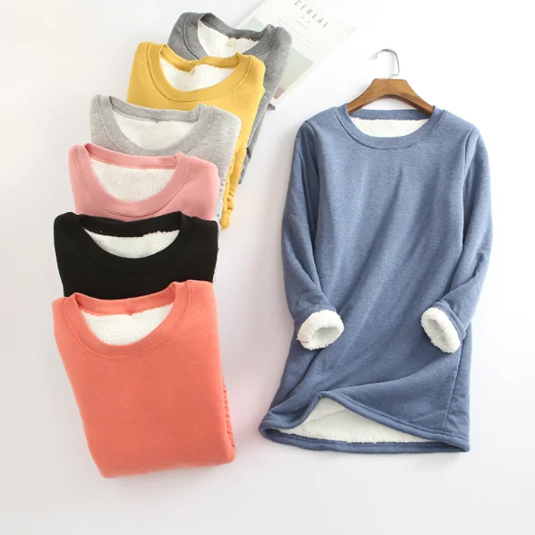 

New Autumn Winter T Shirt Women Thicken Plus Velvet Tshirt Women Warm Bottoming Lambs Wool Tee Shirt Femme Long Women Tops AQ929