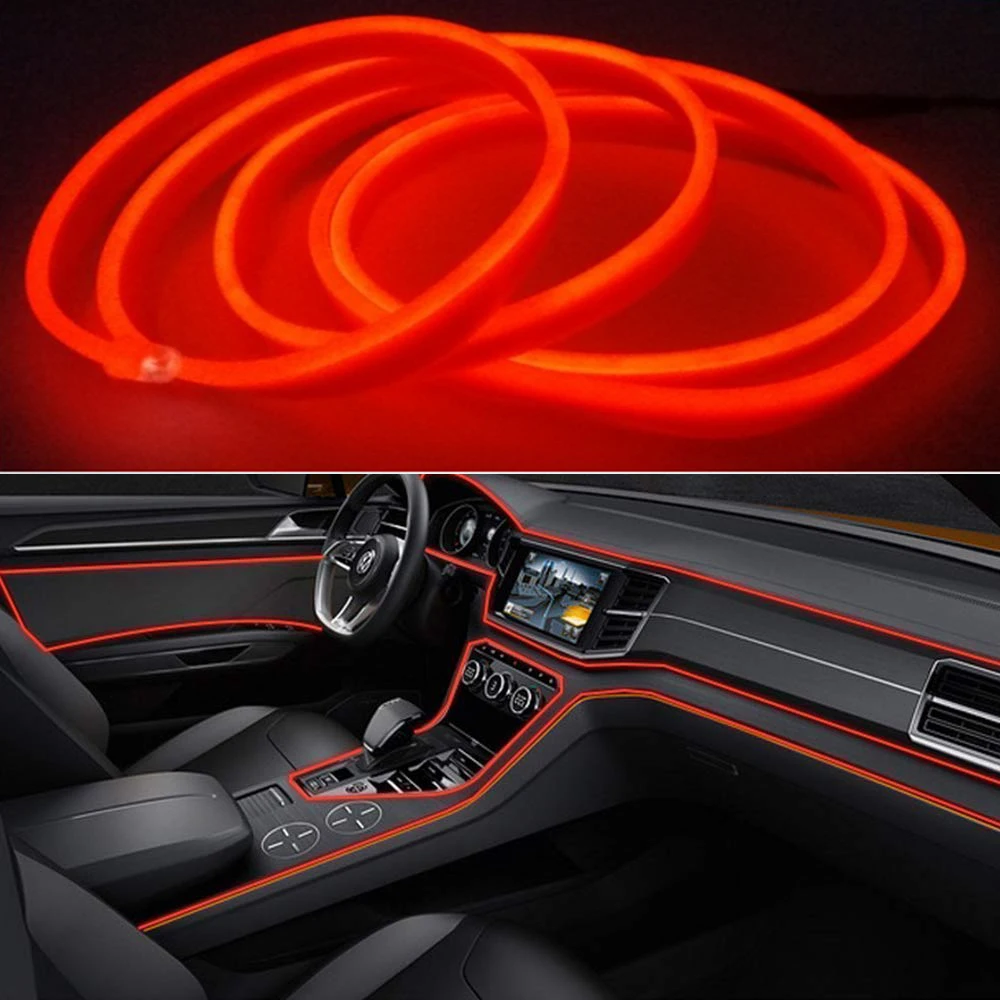 Red 2M 12V LED Car Auto SUV Interior Decorative Atmosphere Wire Strip Light Lamp