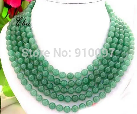 free HH#Long 100" 8mm nature round bright green stone necklace