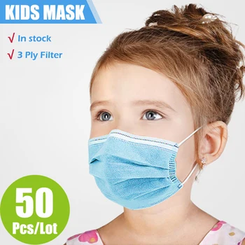 

50Pcs 3ly Children Face Mask Safety Breathable Mouth Mask Disposable Child Masks Non-woven Mask