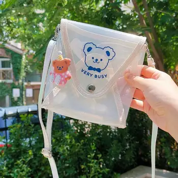 

Bentoy Milkjoy School Girls Korea Summer Bear Jelly Transparent messenger bag Waterproof Girls Cute Crossbody Shoulder bag