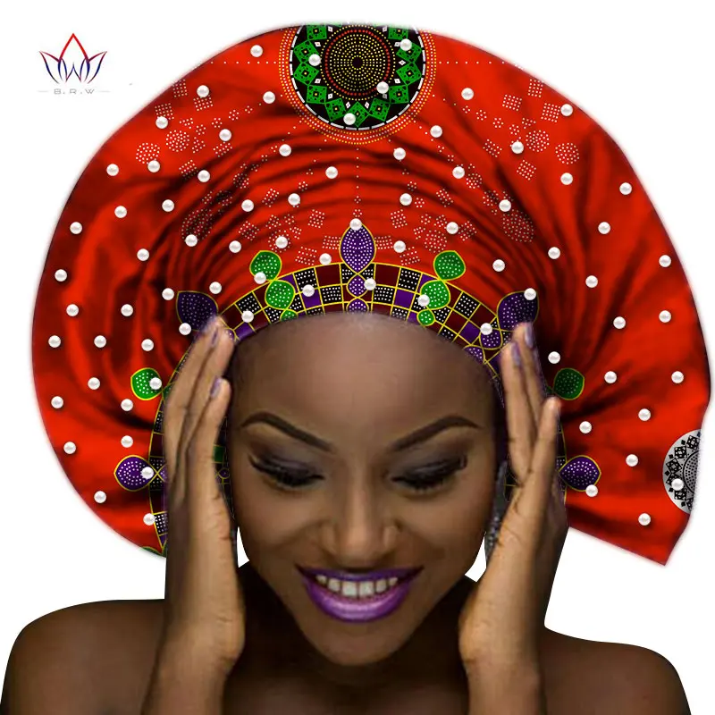 

Handmade Multi-color Headtie Ankara Head Decorations Wrap Scarf with Perals African Ankara Printed Head Wrap BRW WYB232