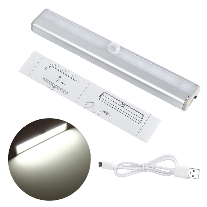 

USB Rechargeable 10 LED Night Light with PIR Motion Sensor for Closet Cabinet #W