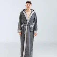 2021 Winter New Bathrobe For Men Plus Velvet Thicken Warm Robes Plus Size Long Dressing Gown Simple Lace Up Bath Rob Sleepwear