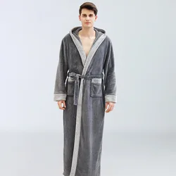 2021 Winter New Bathrobe For Men Plus Velvet Thicken Warm Robes Plus Size Long Dressing Gown Simple Lace Up Bath Rob Sleepwear