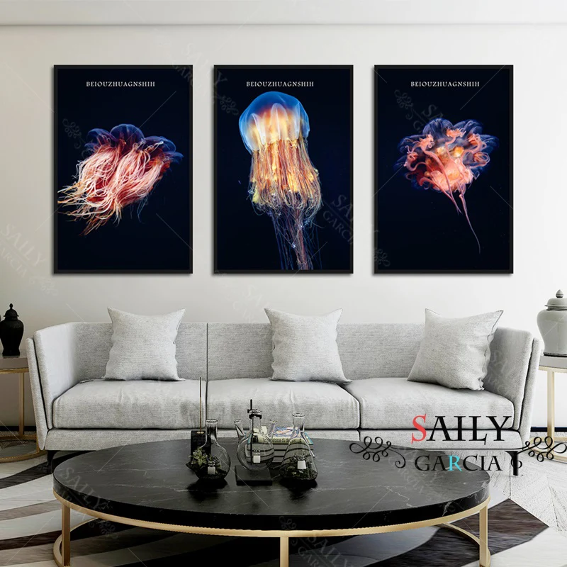 北欧スタイルキッズルームの装飾壁絵カラフルクラゲ動物絵画現代印刷ポスター 絵画 書道 Aliexpress