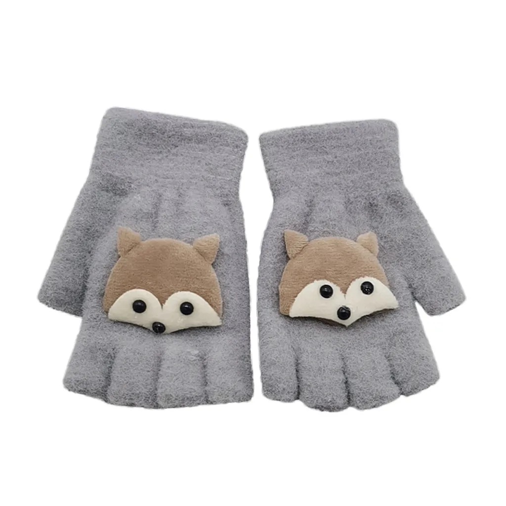 Модные милые детские перчатки для маленьких мальчиков и девочек, зимние теплые толстые рождественские перчатки с Откидывающейся Крышкой - Цвет: Gray B