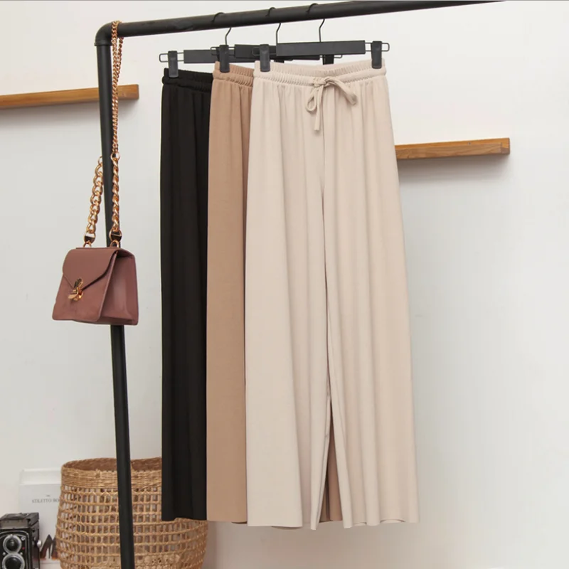 Pantalones cómodos y suaves de cintura alta para mujer, calzas informales de seda de hielo, longitud hasta el tobillo, primavera y verano, novedad de 2021