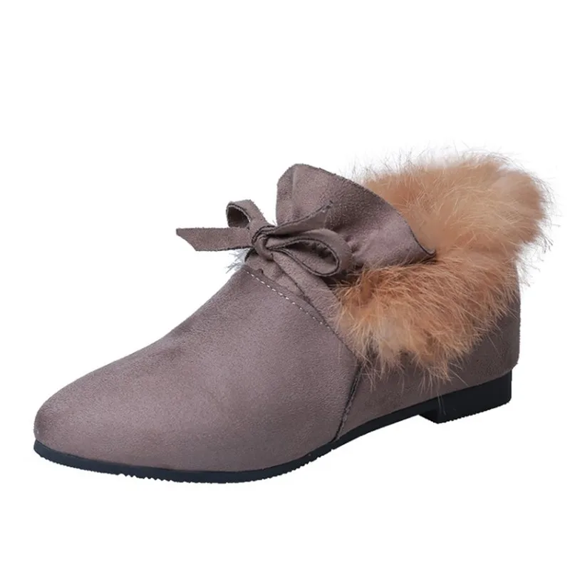 

BZBFSKY2020 Women Boots Winter Autumn Ankle Boots For Women Boots Slip On Real Fur Rubber Flat Boots Ladies Women Shoes 35-39