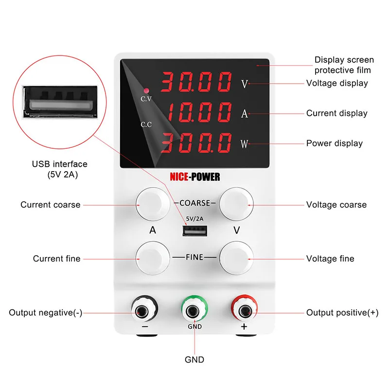 NICE-POWER Newest 30V 10A DC Adjustable Switching Power Supply Adjustable power supplies USB interface bench source digital mini-2