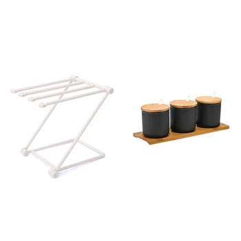 

Folding Cloth Storage Rack Kitchen Countertop Dish Cloth Rack & Japanese Glaze Ceramic Spice Jars Seasoning Bottle