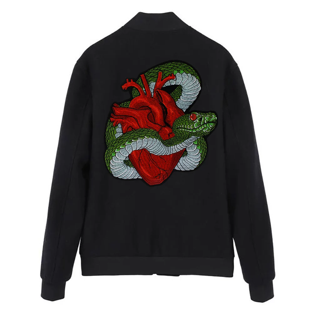 T-Shirt Homme Brodé Tigre Serpent Rayures Noir Rouge - 100% Coton, Manches Longues | T-Shirt Graphique Original Motif Animal