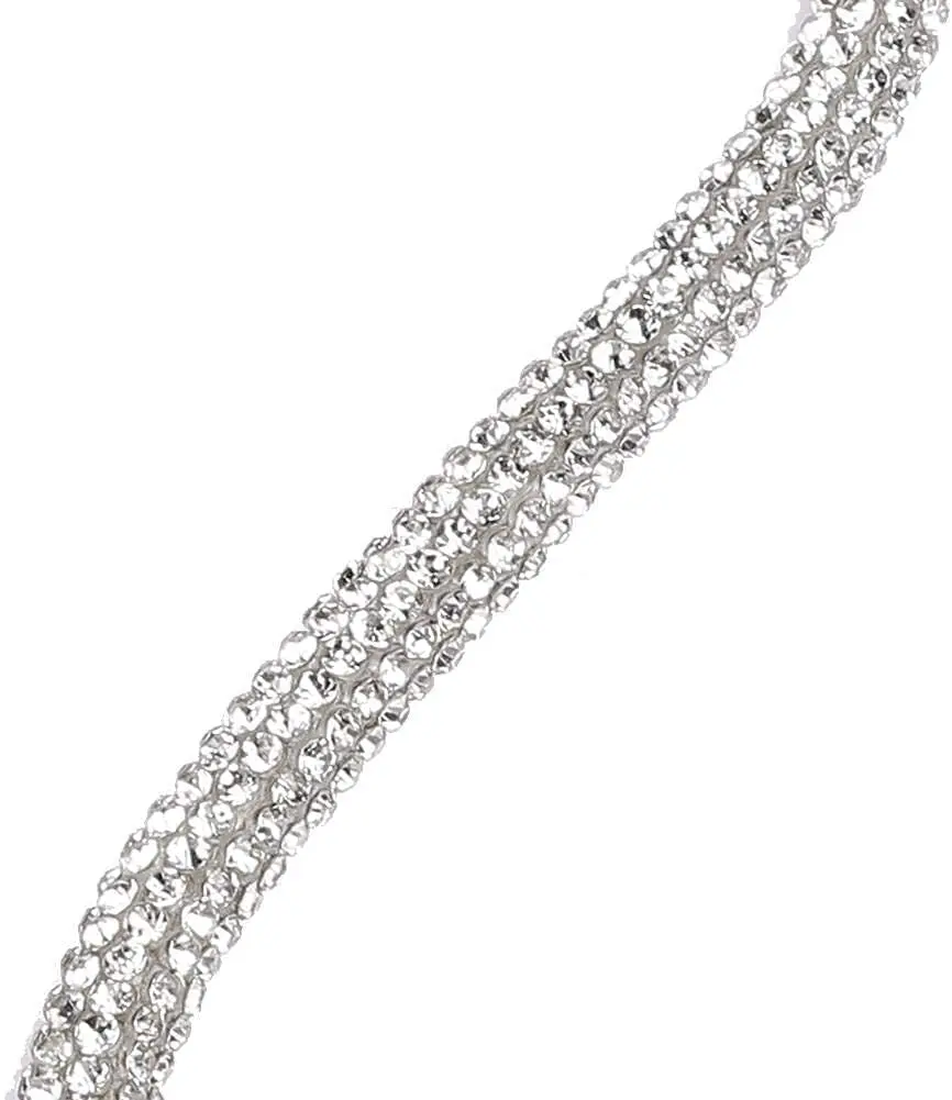 6Mm Rhinestones Trimming Round Tube Cord Cotton Rope Shiny White Crystal String Bling Drawstring For Diy Bows Headband Shoelaces