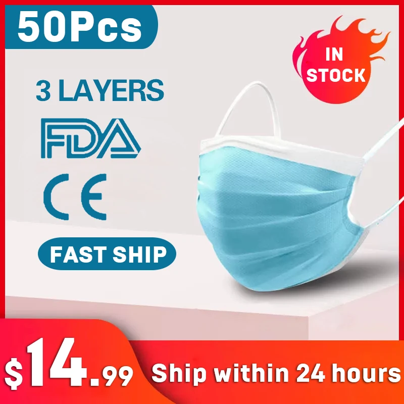 

Disposable Medical face Mask Non Woven Fabric Mouth Face Masks Anti Dust 3 Layer 50 pcs surgical Face Mask Adult Filtration Mask