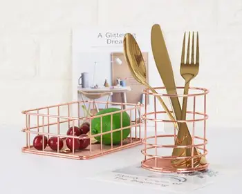 

Iron Storage Organizer Basket Desktop Debris Storage Basket Rose Gold Metal Wire Food Organizer Storage