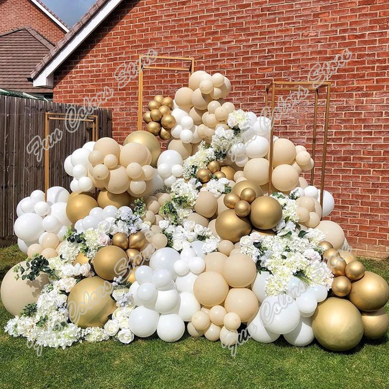

188pcs Cream Peach Wedding Birthday Party Backdrop Baby Shower DIY Doubled Golden Decoration Balloon White Garland Arch Kits