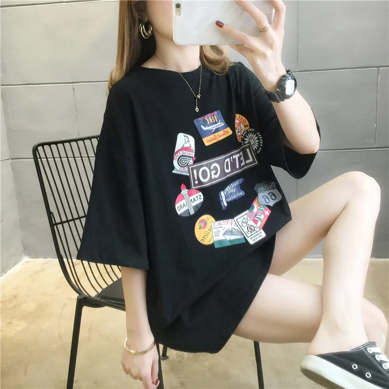 

JINKAZI 2020 spring and summer women's cotton T-shirt trendy black and white women's short sleeve T-shirt women's loose Korean s