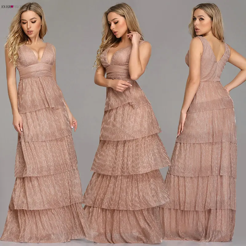 Black Prom Dress 2020 Ever Pretty EZ07766 Sexy V-neck Rufflues A-line Sleeveless Blush Pink Formal Party Gowns Robe De Soiree