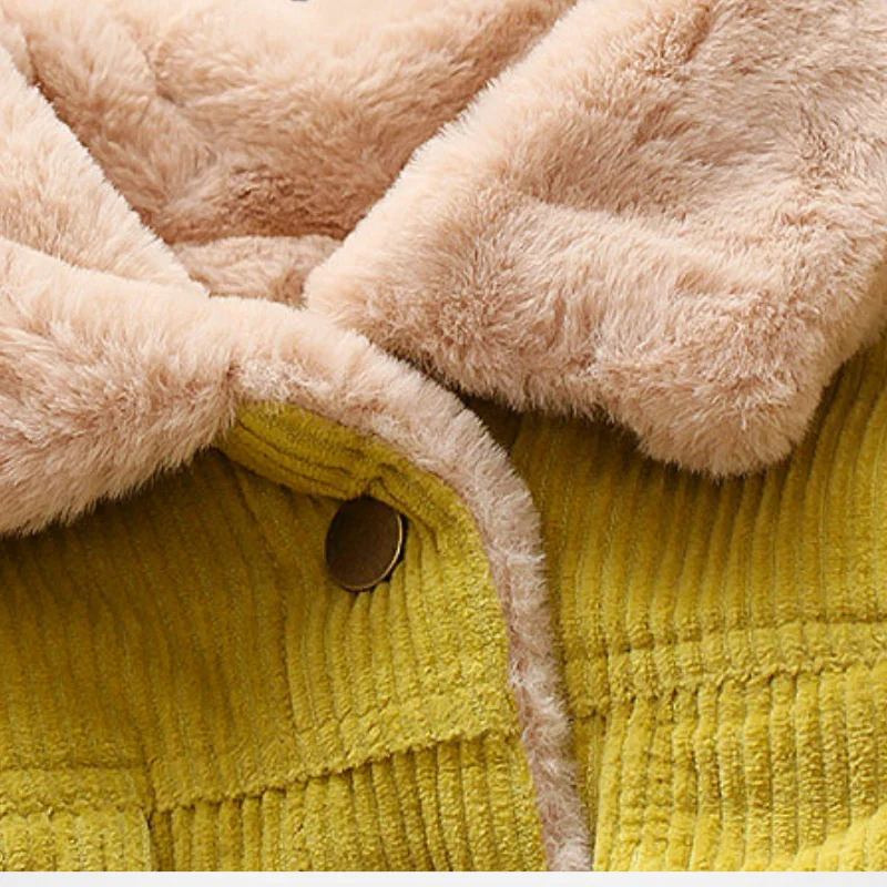 Fashion Baby Girl Boy Winter Jacket Corduroy Fur Thick Infant Toddler Child Warm Coat Baby Outwear High Quality Clothes 1-5Y
