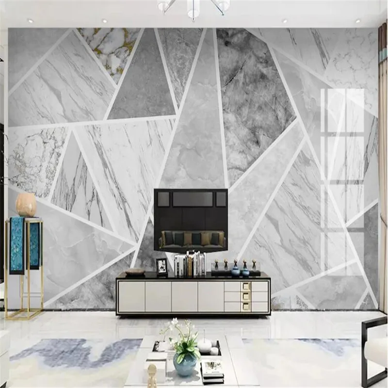 Large 3D Wallpaper Mural Custom Jazz White Marble Stone Geometric Modern Living Room TV Background Wallpaper Mural
