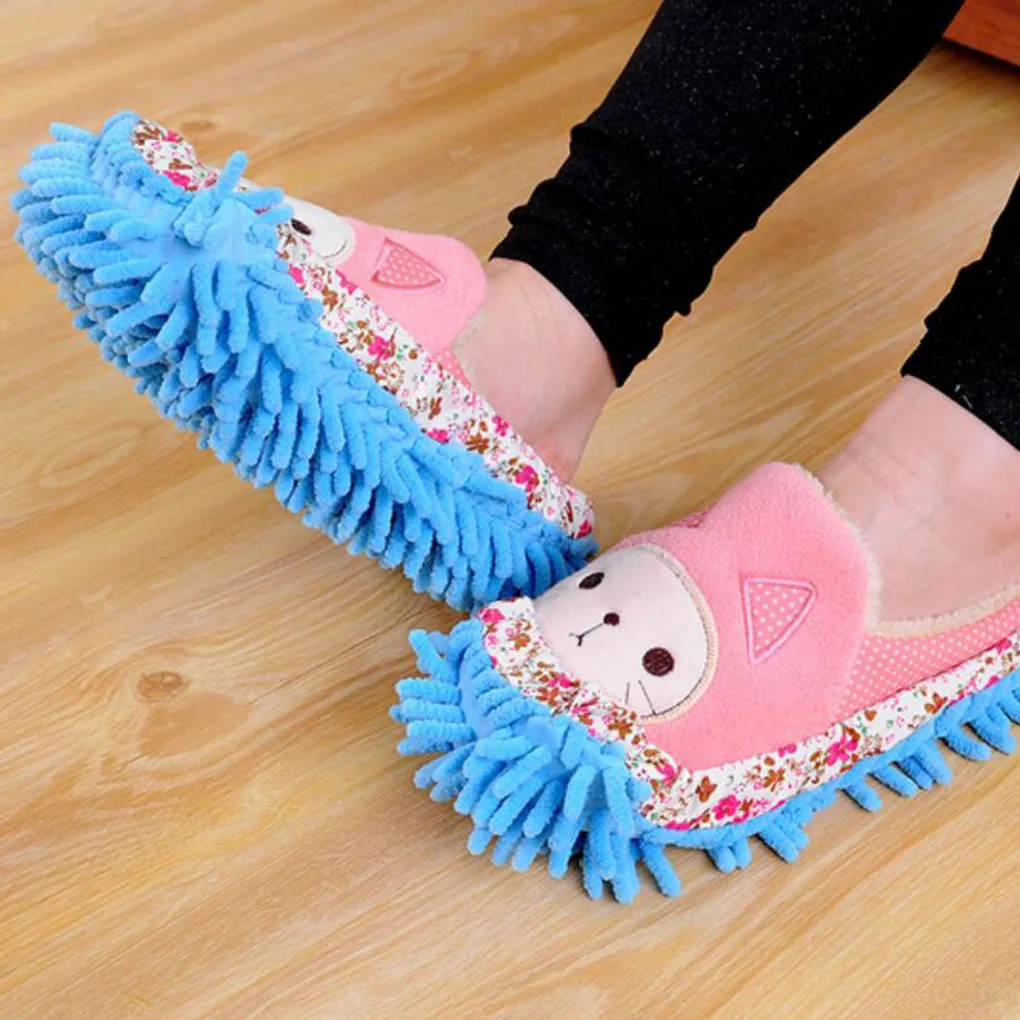 2pcs Floor Mopping Shoe Cover Floor Mopper Slipper Home Floor Cleaner Cleaning Foot Socks Casual Solid Color Printing Shoe Cover