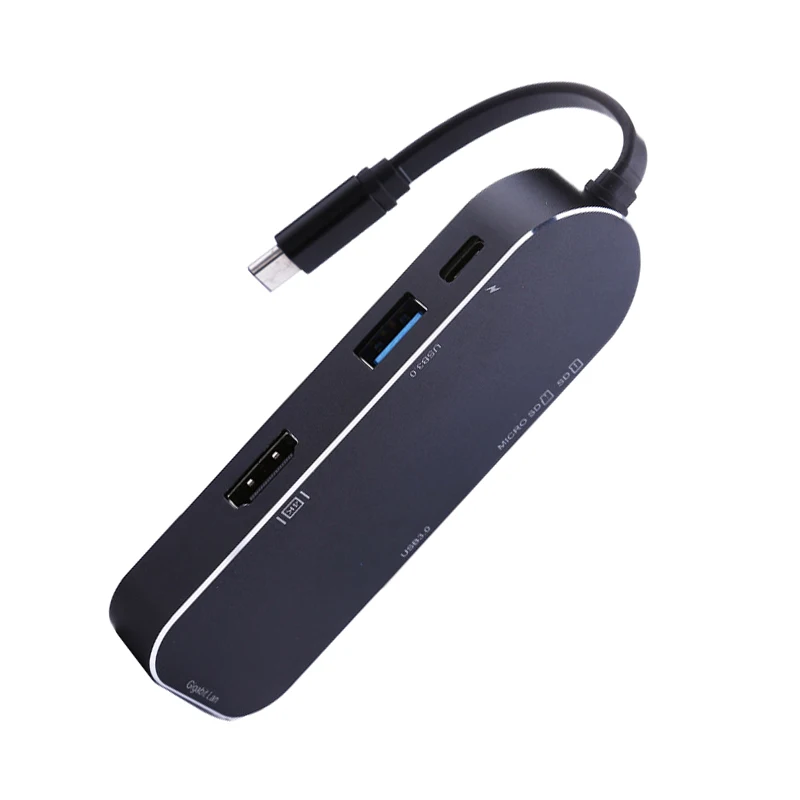 Конвертер-концентратор типа C Hdmi+ гигабитный сетевой кабель+ usb-c для зарядки Sd/Tf карт-ридер