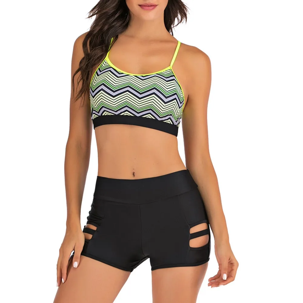 women two piece swimsuit top ruffled high waist bottom bikini suit Tankini swimwear bra without armature 2020 mujer push up 30D9 (6)