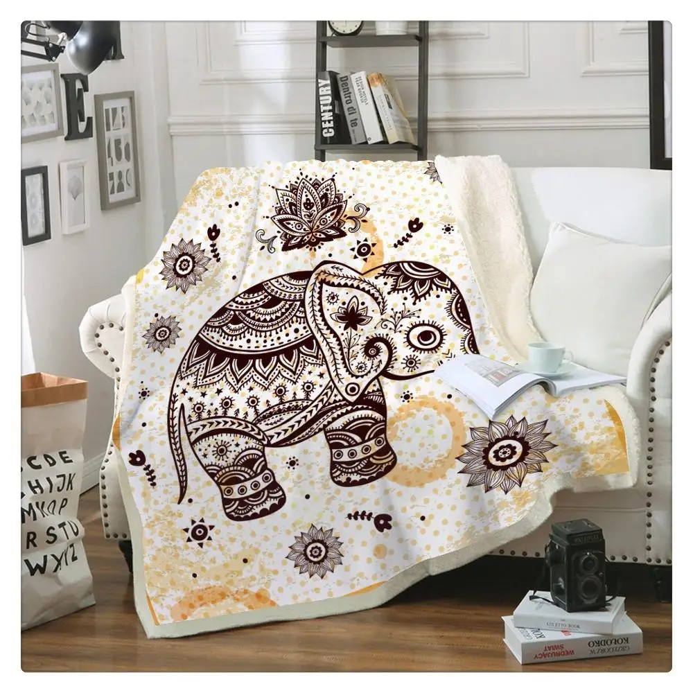 Dark Mandala Elephant bed Blanket Microfiber Fleece Bedspread Sherpa Blanket for Kids Girl Couch Soft Plush Glitter Star Blanket