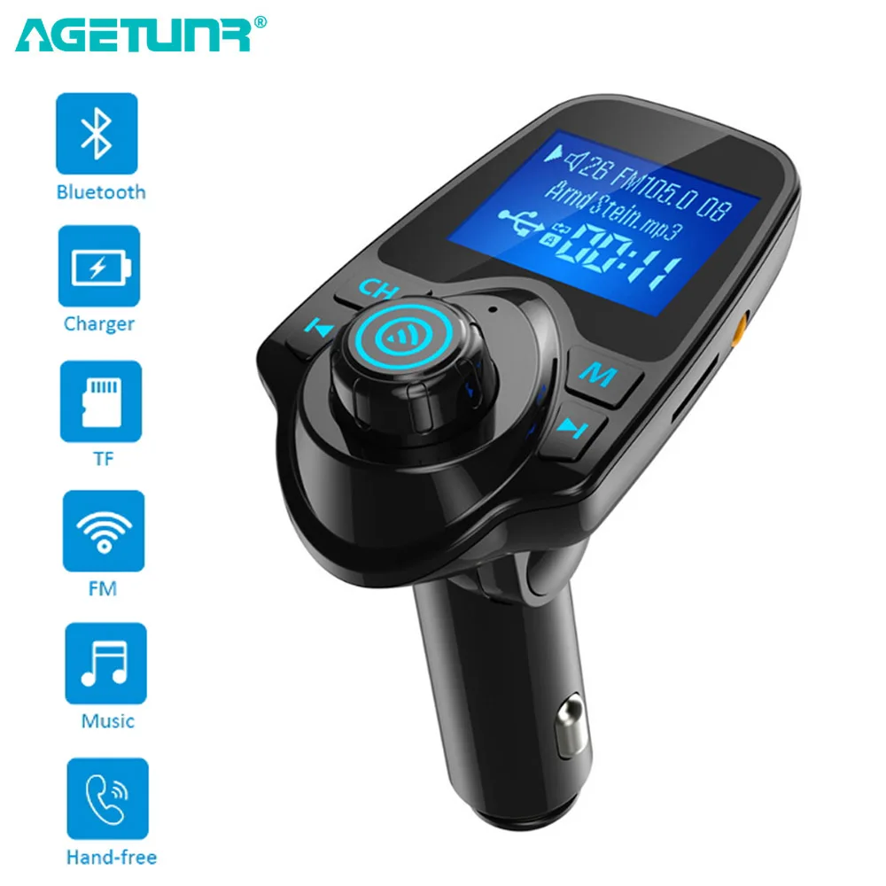 

AGETUNR T11 Bluetooth Car Kit Handsfree Set MP3 Player FM Transmitter Dual USB Car Charger 5V 2.1A Support TF Card & USB Disk
