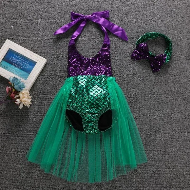 Little Mermaid Swimsuit Princess Cosplay Costume Baby Girls Swimming Dress Child The Fantasia Ariel Mermaid Tail Dress Kids