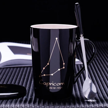 

12 Constellations Ceramic Mugs Creative Mugs with Spoon Lid Milk Coffee Tea Mugs with handle Cup Drinkware Novelty Gifts DIY mug