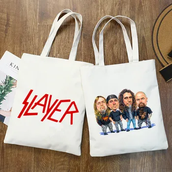 

Slayer Heavy Metal Thrash Rock Speed Metal Band Tote Bag Unisex Canvas Bags Shopping Bags Printed Casual Shoulder Bag Foldable