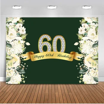

Neoback Happy 60th Birthday Backdrop for Photography Spring Flower Green Grass Photo Background Studio 60th Theme Parties 413