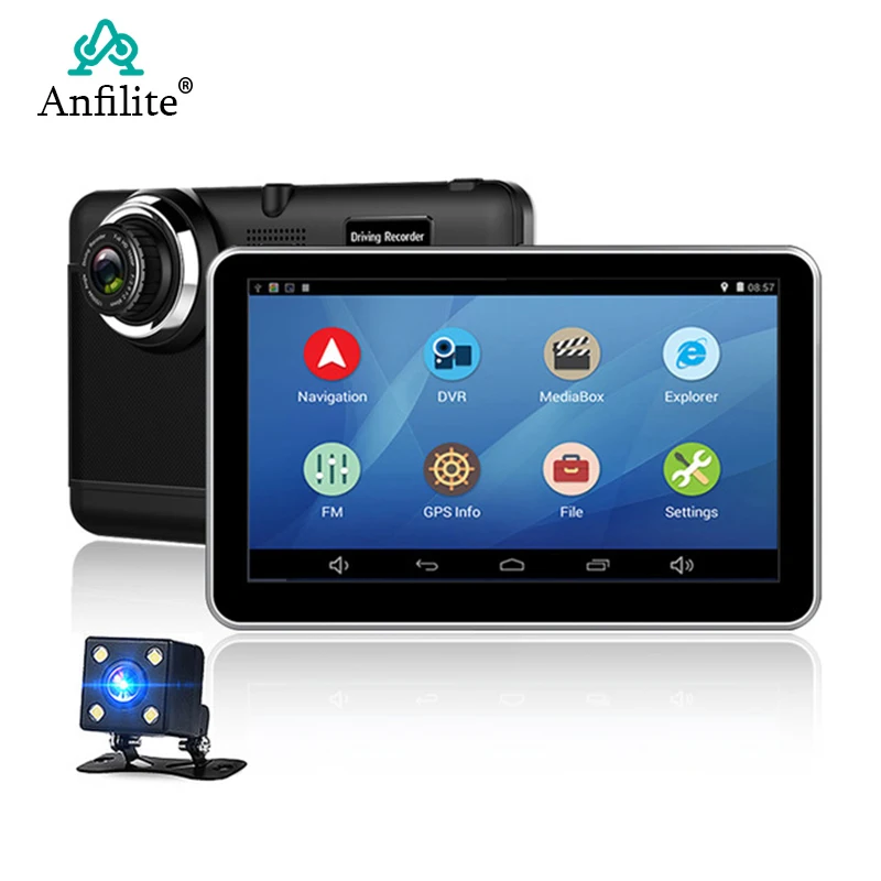

Anfilite 7 inch Capacitive Android car GPS Navigator Quad Core 16GB car DVR dash cam dual cameras 1080P record free maps