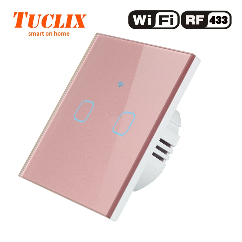 TUCLIX EU/UK настенный светильник с WiFi, 2 комплекта, 1 способ, 110-240 В, Кристальное стекло, панельный переключатель, водонепроницаемый, сенсорное управление - Цвет: EU-WiFi-RF-02 Pink