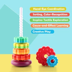 Jeu d'empilage tour arc en ciel Spinning, jouets empilés éducatifs pour enfants de plus de 1 an, cadeau d'anniversaire 