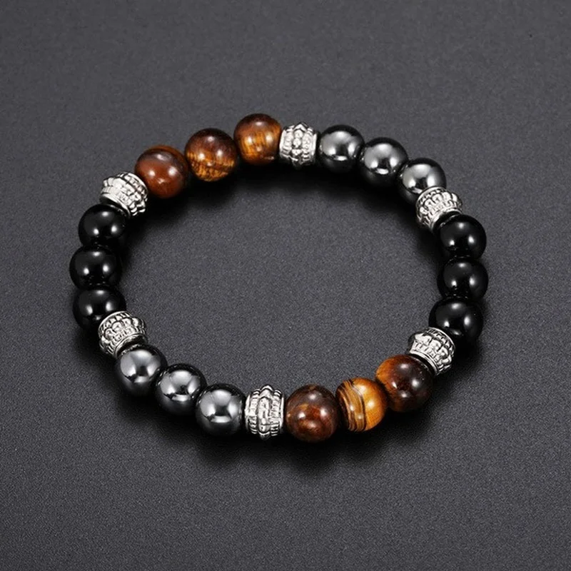 Black Frosted Magnetic Therapy Tiger Eye Bracelet Fashion Retro Unisex Black Agate Slimming Health Bracelet Mens