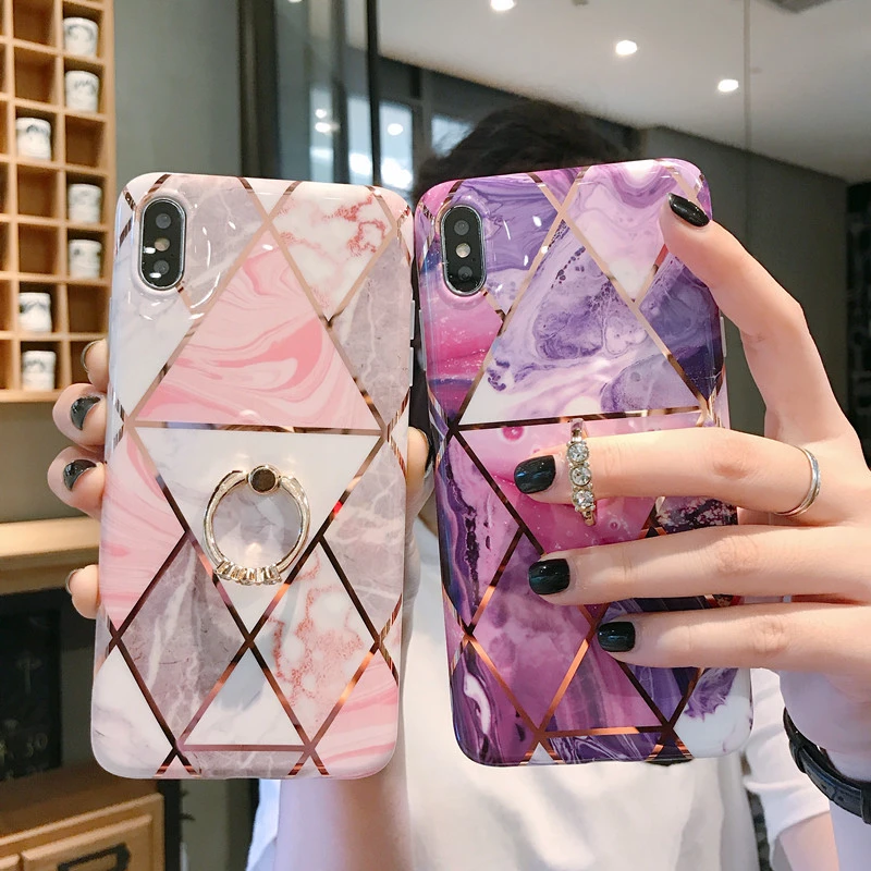 Геометрический мрамор чехол для телефона iPhone XR XS Max X 11 Pro крепление в виде кольца