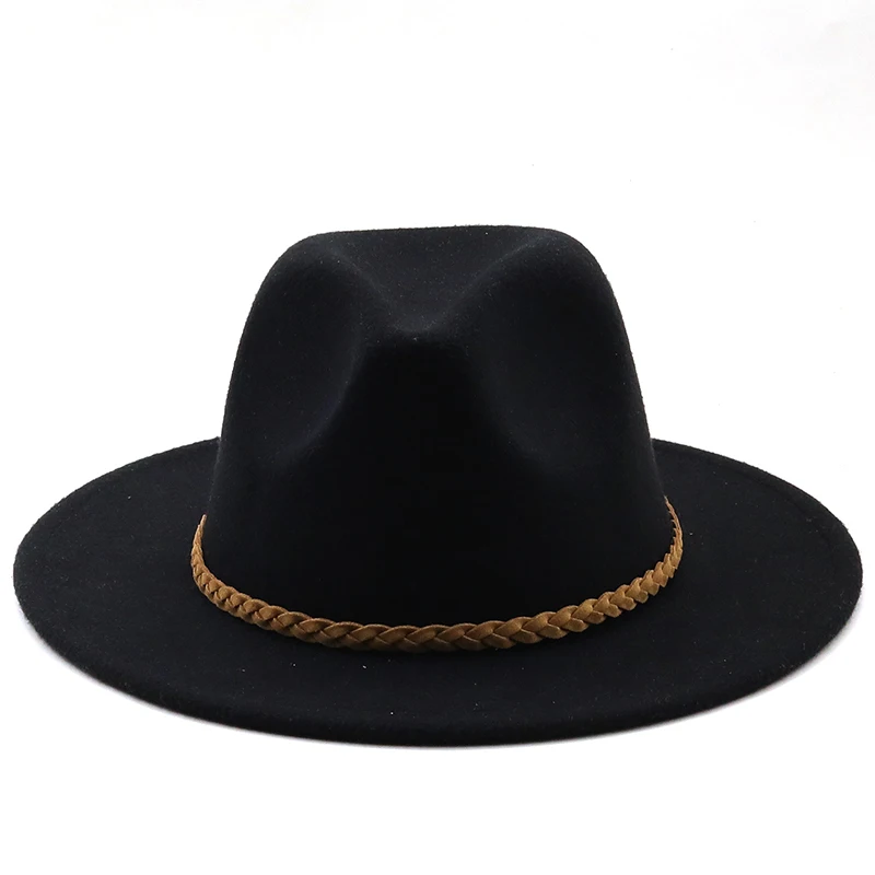 Frauen Männer Wolle Fedora Hut Mit Wildleder Band Gentleman Elegante Dame Winter Herbst Breite Krempe Jazz Kirche Panama Sombrero Kappe – Detail 7